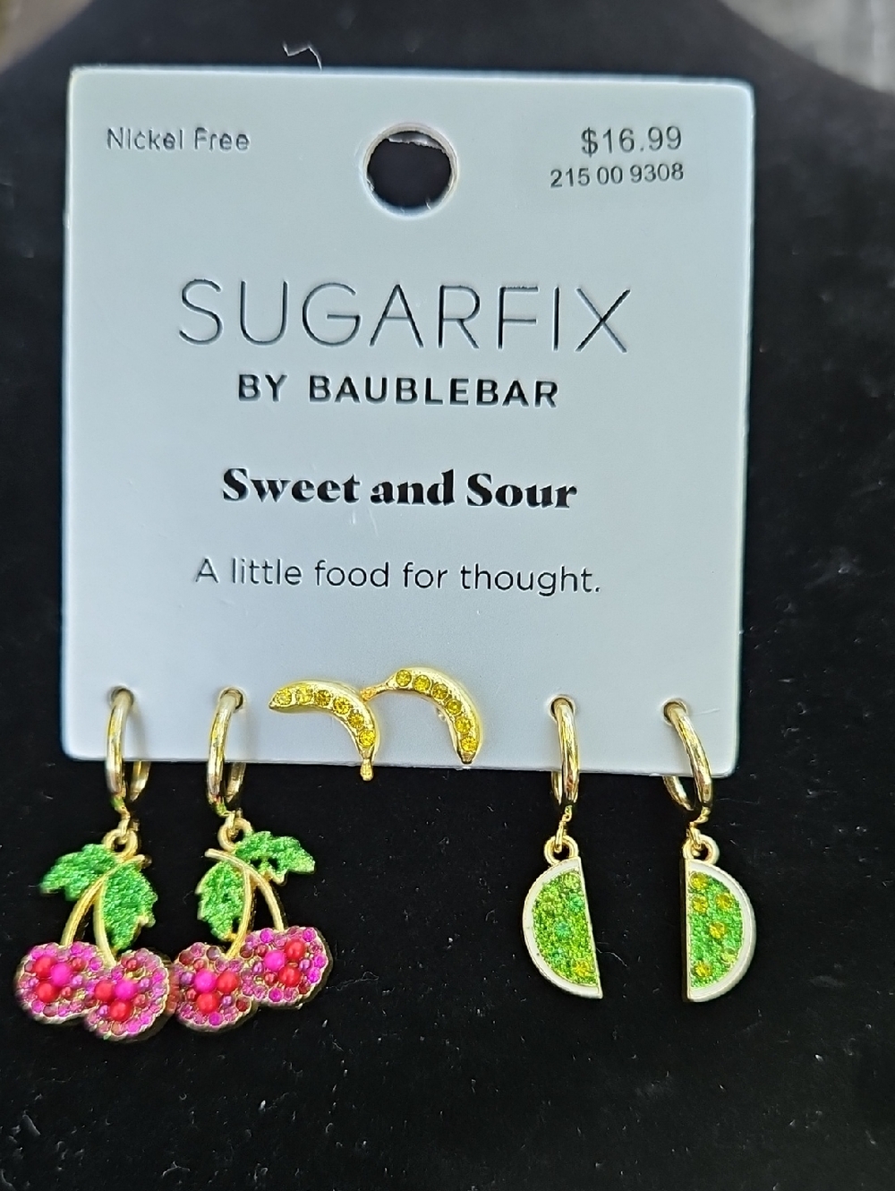 SUGARFIX by BaubleBar 3 Sweet & Sour Fruit Charm Earring Set - Pink-Yellow-Green